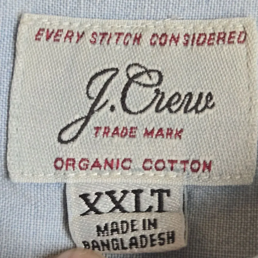 J.Crew Organic Cotton Button Up Shirt Mens XXLT Light Blue Short Sleeve Classic